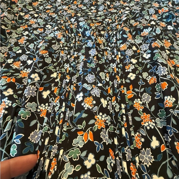 Veronica Beard Silk Floral Ruched Mini Dress Orange Blue 100% Silk S172-WFP2335 - Picture 7 of 16